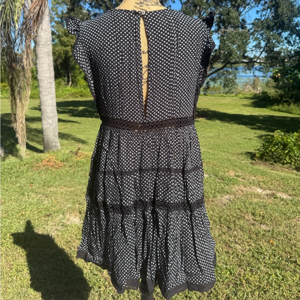 Free People Black and White Floral Mini Retro Kitty Dress Size Medium - Picture 10 of 12